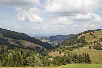 View from the mountain Belchen in the Black Forest over the M&uuml;nstertal in the direction of Rhein-level