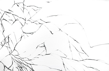 texture of broken mobile phone screen opn white background.