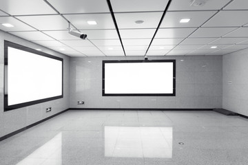 Blank billboard display on the subway or under the passage of the aircraft or in the hallway