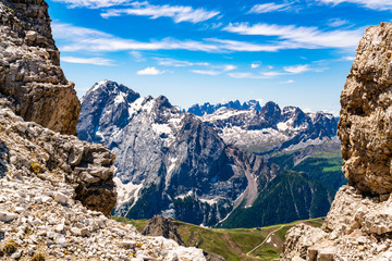 View of the Dolomites mountain at Sass Pordoi