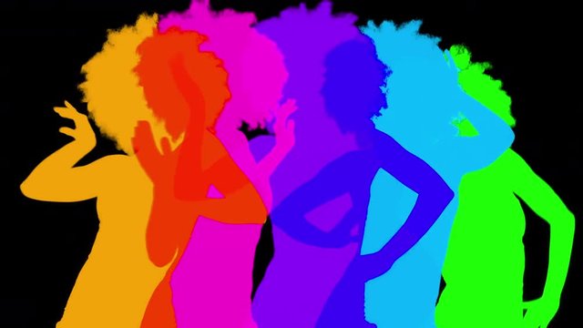 multiple silhouetted shadow dancer women in disco and club scene