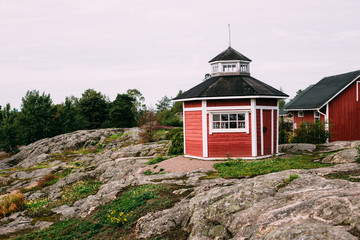 Traditional Finnish houses in the city zoo