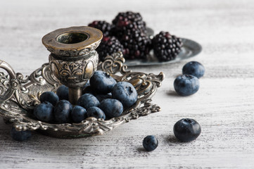Berries on metal plate