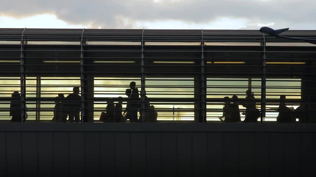 Urban crowd on an overpass