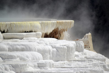 Fototapeta na wymiar Closeup of the top of Canary Spring at mammoth Hot Springs in Yellowstone National park