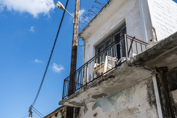 Look at old balcony. Crete, Greece.