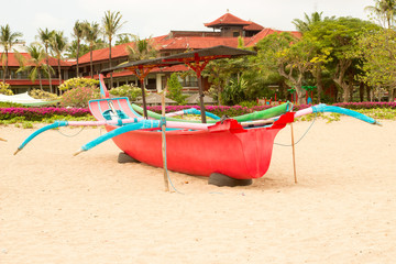 Balinese colorful fishing boat on the Kuta beach