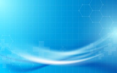 Abstract blue geometric and wavy lines with science concept background