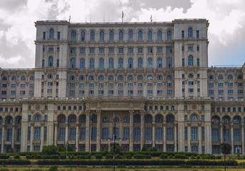 Fototapeta na wymiar Facade of Parliament Palace in Bucharest, Romania
