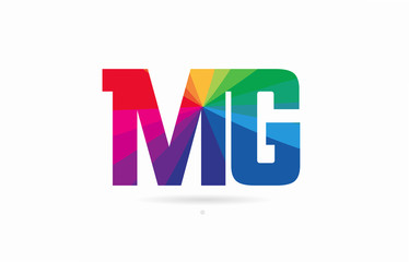 rainbow colored alphabet combination letter mg m g logo design