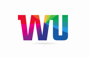 rainbow colored alphabet combination letter wu w u logo design