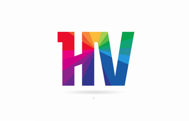 rainbow colored alphabet combination letter hv h v logo design