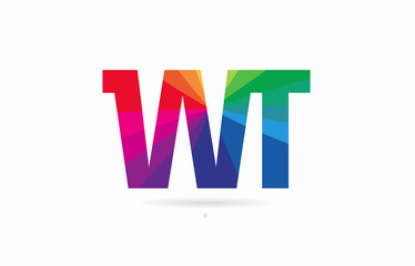 rainbow colored alphabet combination letter wt w t logo design