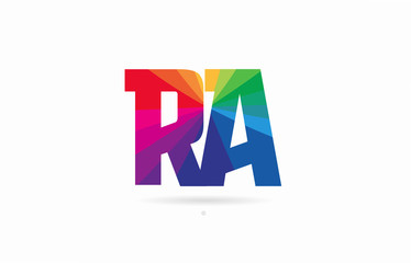 rainbow colored alphabet combination letter ra r a logo design