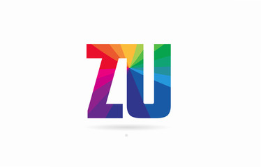 rainbow colored alphabet combination letter zu z u logo design