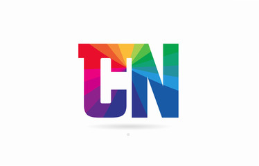 rainbow colored alphabet combination letter cn c n logo design