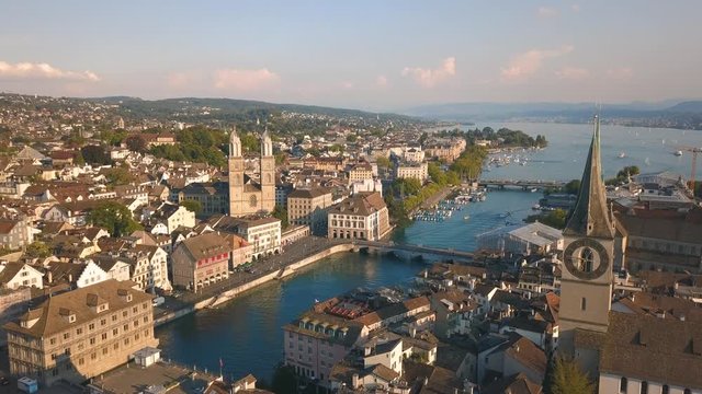 Cityscape of Zurich, the biggest city in Switzerland. Aerial view