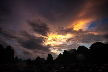 Sunset over Yangshuo village china