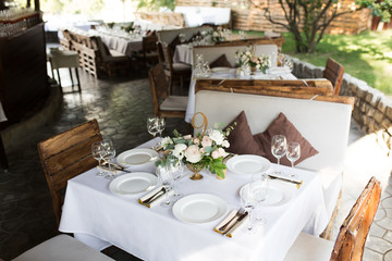 wedding table setting and decorated with flowers