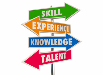 Skill Experience Knowledge Talent Best Candidate Arrow Signs 3d Illustration