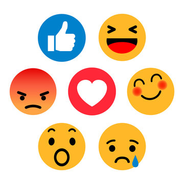 Set of Emoticons. Emoji social network reactions icon. Yellow smilies, set smiley emotion, by smilies, cartoon emoticons - stock vector