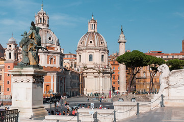 Trajan's Column and Santa Maria di Loreto Church in Rome, Italy