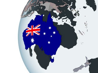 Australia with flag on globe