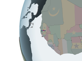 Gambia with flag on globe
