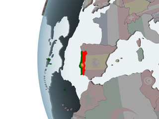 Portugal with flag on globe