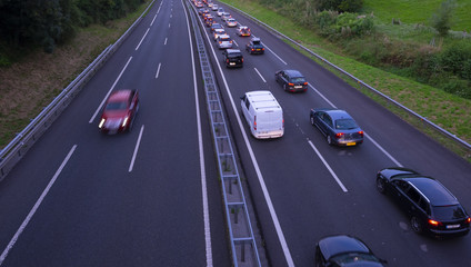 Cars on highway in traffic jam, Irun, Basque Country