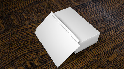 clean business cards on a wooden background. 3D rendering