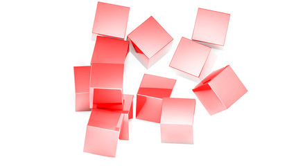 Fototapeta na wymiar red three-dimensional cubes on a white background. 3D rendering