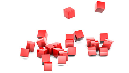 red three-dimensional cubes on a white background. 3D rendering