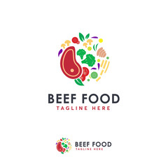 Fototapeta na wymiar Beef Food logo designs symbol, Restaurant logo template, Circle shape of Food Logotype concept icon