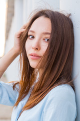 Fototapeta premium Close up portrait of a beautiful brunette woman