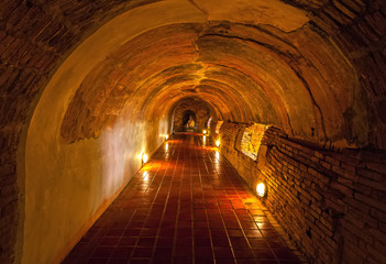 Unseen Thailand the old tunnel of Wat Umong Suan Puthatham temple in Chiang Mai, Thailand