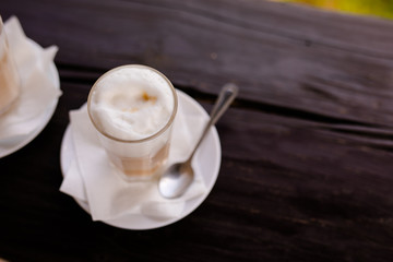 A glass of cappuccino on the terrace. Lithuania, Vilnius district