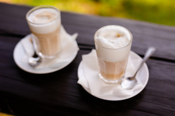 A glass of cappuccino on the terrace. Lithuania, Vilnius district