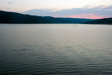 Domasa dam along the Ondava river in Eastern Slovakia at dusk