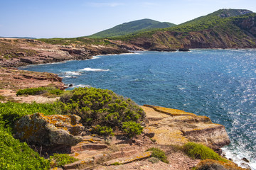 Alghero, Sardinia Italy - Panoramic view of the Cala Porticciolo gulf with cliffs over the Cala...