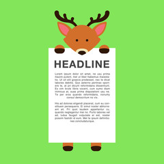 Cute deer cartoon carry blank white placard banner text template in flat style