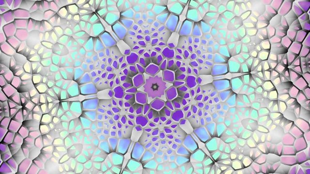 Transforming round mandala pattern. Seamless loop footage. Emboss geometric lattice mandala in arabic style. Islamic geometric arabesque pattern.