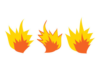 Fire icons, fire flame illustration set. Cartoon comic burst or explosion