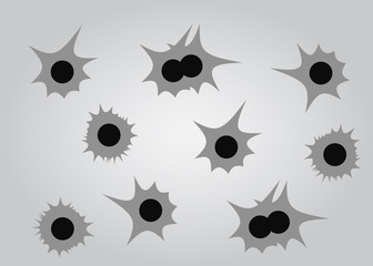 Bullet holes. Bullet abstract art. Black bullet vector broken