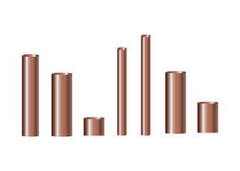 Copper pipes and hollow tons. Pipe copper steel 3d