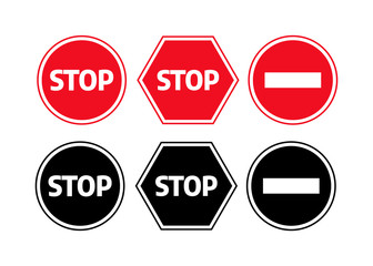 Traffic stop dangerous vector signs. Stop, warning and attention sign