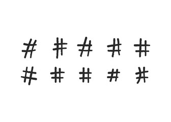 Hashtag vector hand drawn icons. Hashtag ink paint color brush stroke