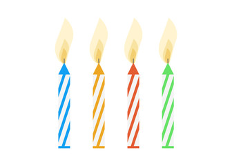 Cake candles with flame vector illustration. Birthday cake candle isolated