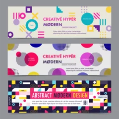 Fotobehang Set of Banner template with geometric shapes and patterns, 80s memphis geometric style. Vector illustrations. © luckykot
