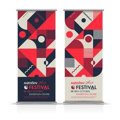 Roll-Up Business Banners Layout with Colorful Geometric Elements. Vector illustration.